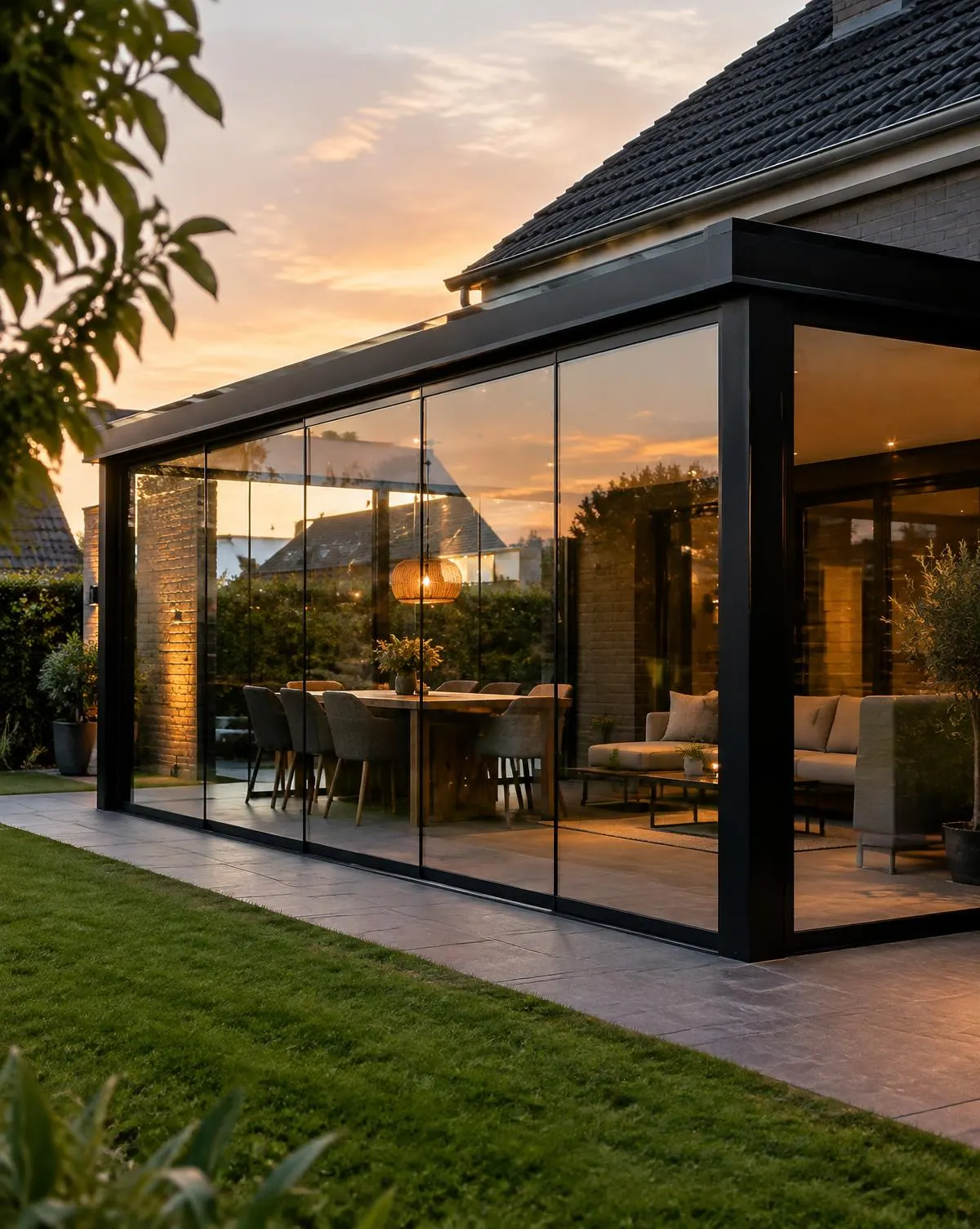 Lichte veranda aan woning en tuin